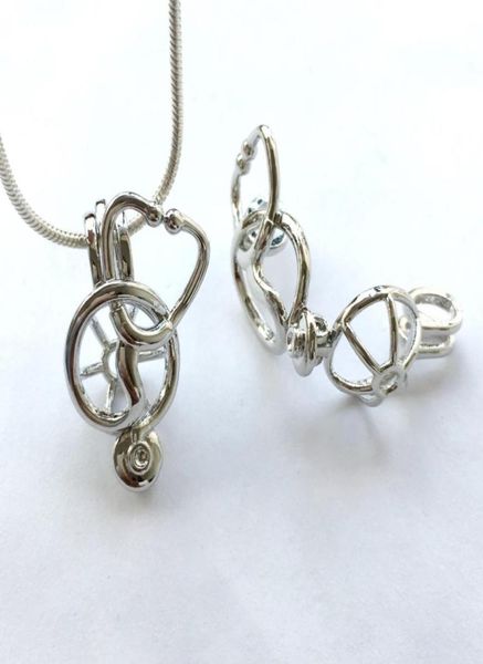 

doctor stethoscope locket cage pendant mounting can put into gemstone bead pendant necklace fitting lovely charm4118097, Silver