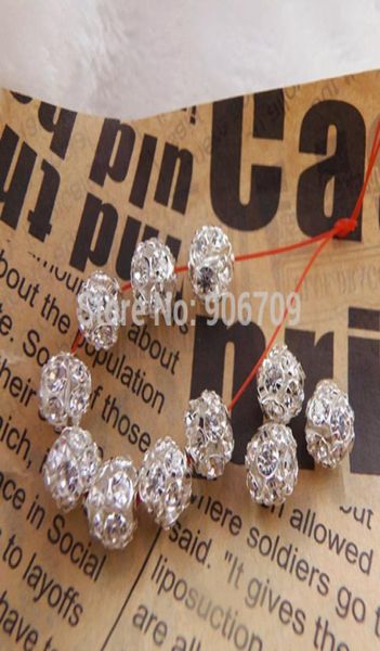 

whole shamballa spacer beads 8mm white crystal glass handicraft globose beadssilver plated pave rhinestone balls2706541, Silver
