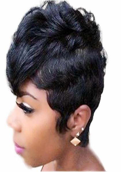 

human hair shortbob wigs glueless short curly wigs for women can be washed and curled pixie cut wave none lace front wig4142041, Black;brown
