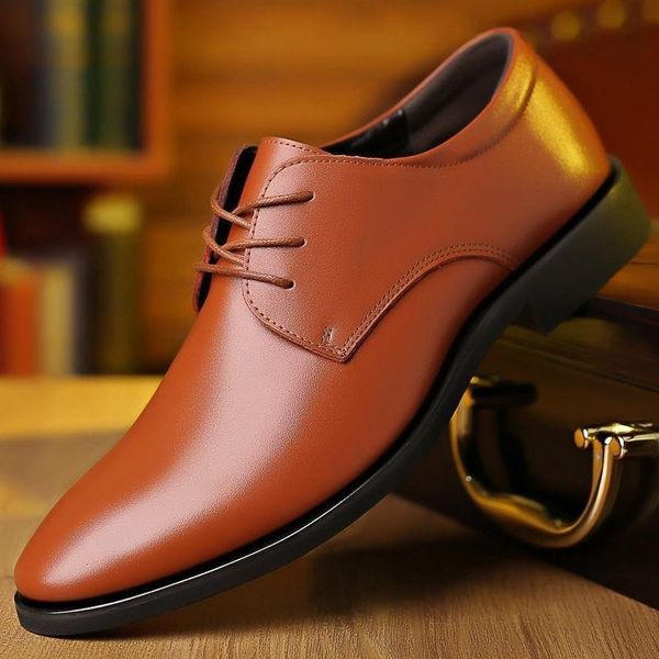

dress shoes men casual artificial pu leather point toe business for classic solid color 2023 fashion chaussure homme 230810, Black