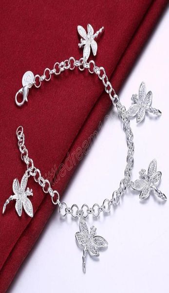 

925 sterling silver five dragonfly bracelets chain for women wedding engagement party jewelry1364965, Black