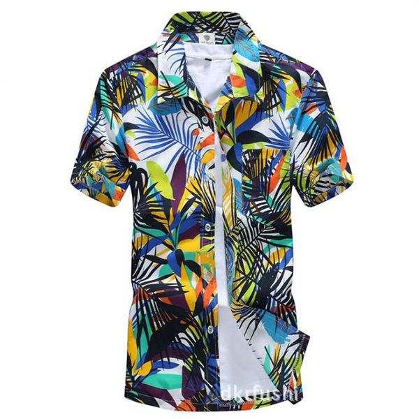 

new summer mens short sleeve beach hawaiian shirts cotton casual floral shirts mens clothing fashion234f, White;black