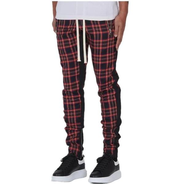 

pants mens sweatpants fashion sports drawstring slim fit plaid jogger with side stripe skinny16606902459520, Black