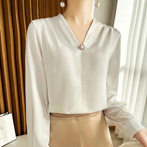 

spring design niche silk satin white shirt womens long sleeved fashionable western style professional