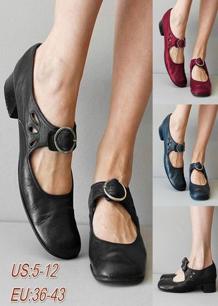 

2019 women039s fashion mary jane leather shoes flats ladies low chunky heel vintage sandals summer dress shoes1756044, Black