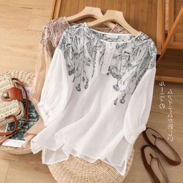 

vintage linen loose large blouses size slimming a edition shirt national trend embroidered thin for women, White