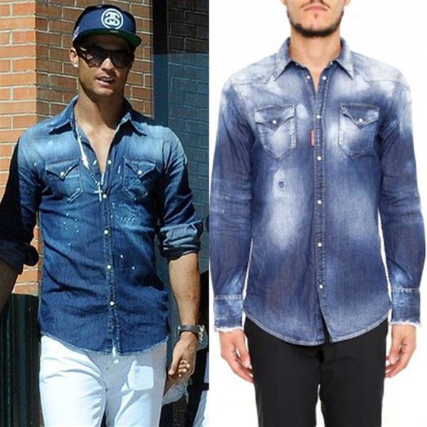 

men's bleach fade denim shirt cool slim fit longsleeves washed vintage solid color cowboy shirts man2901, White;black