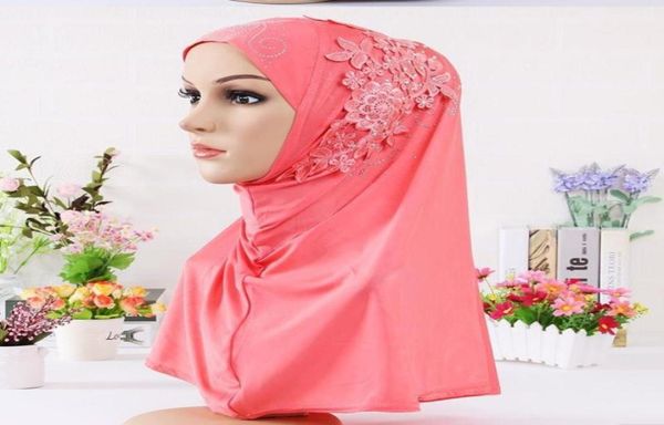 

ethnic clothing h027 beautiful big gilrs muslim hijab with lace and s islamic scarf shawl headscarf hat armia pull on wrap ramadan gift54729, Red