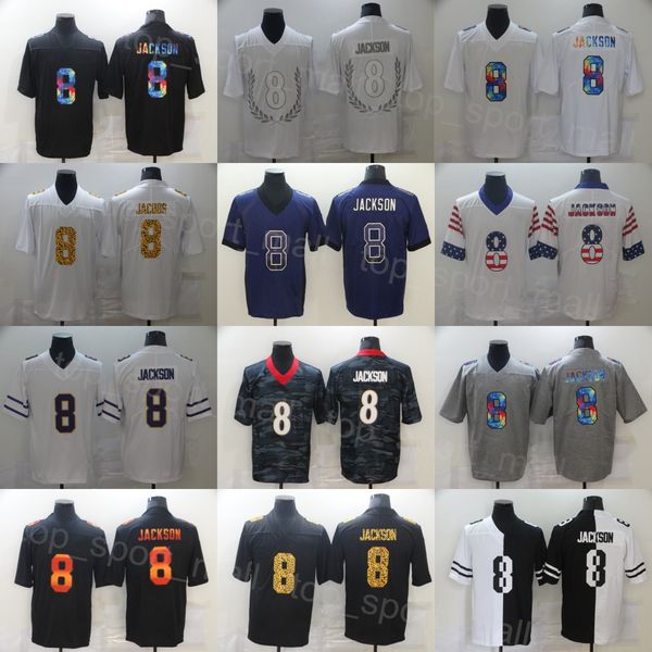 

mans 8 lamar jackson football jersey vapor untouchable flag hemp grey drift rainbow hyphenation leopard grain usmc color rush breathable sti, Black;red