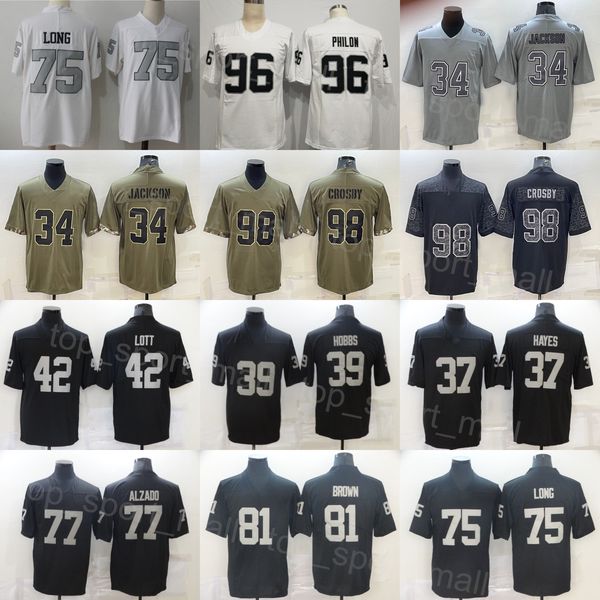 

mens football 39 nate hobbs jersey 96 darius philon 37 lester hayes 42 ronnie lott 77 lyle alzado 81 tim brown 98 maxx crosby 34 bo jackson, Black;red