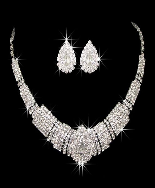 

amandabridal 3 colors silver crystal diamond bridal jewelry sets earrings with necklace for wedding accessories1610914, White