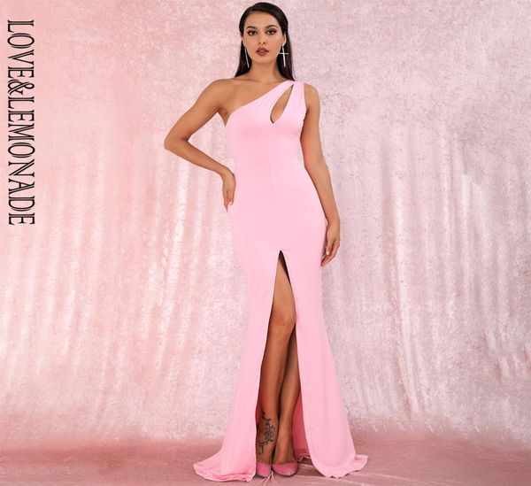 

lovelemonade pink oneshoulder cut out bodycon elastic material split party maxi dress lm81921 pink cj1912039660044, Black;pink