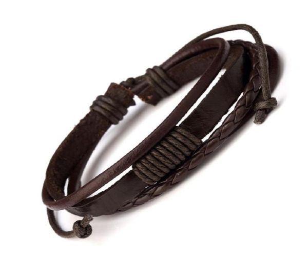 

fashion men leather charm bracelet handmade design hip hop jewelry punk black brown braided bracelets for mens2102014, Golden;silver