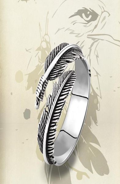 

925 sterling silver thai silver feather ring for women jewelry gift finger open feather rings single punk skull ring4427139