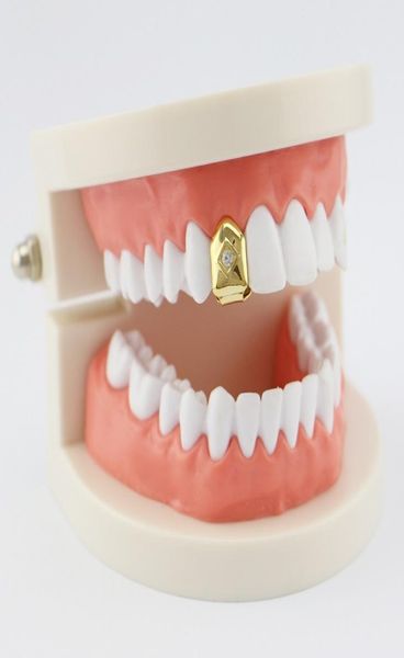 

hip hop single tooth grillz single diamond real gold plated rappers dental grills cool music body jewelry golden silver rose gold 4757658, Black