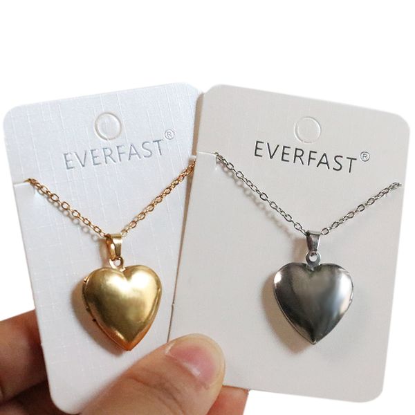 

everfast 10pc big small plain heart p frame hearts pendant necklaces stainless steel charms locket women men family memory jewelry sn073, Silver