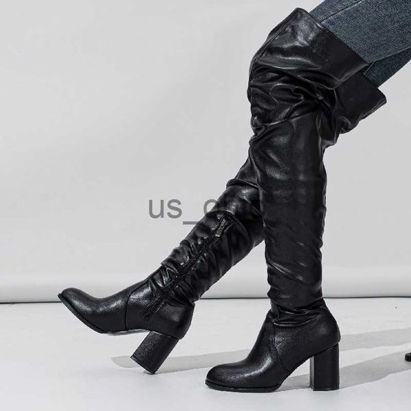 

boots eilyken designer pleated overtheknee women boots winter high heels fashion runway round toe ladies zipper booties shoes j230811, Black