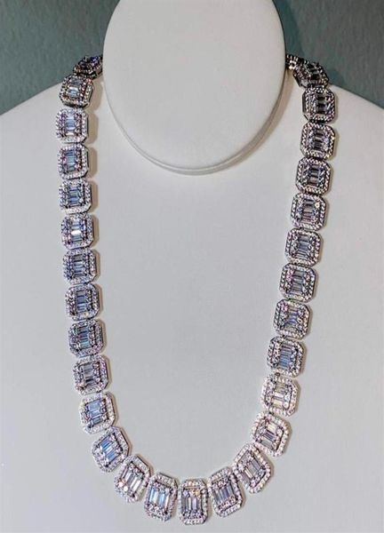 

pendant necklaces iced out bling men hip hop jewelry rock punk cool street boy baguette cz cluster chain tennis neckla5602098, Silver