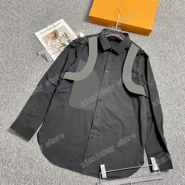 

21ss autumn sportwear men casual shirts designer stitch leather sleeve letter embroidery clothes long sleeve mens shirt black whit206p, White;black