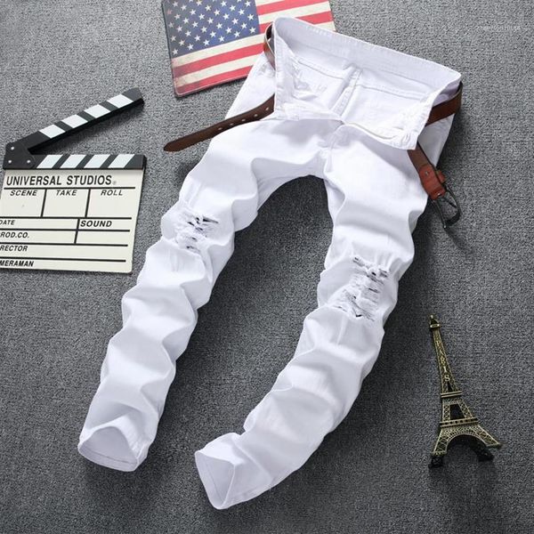 

men's jeans swag mens black jeans skinny ripped destroyed stretch slim fit hip hop pants with holes for men1256p, Blue