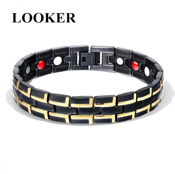 

link chain round stone magnetic therapy bracelet health care hematite bracelets for men 316 stainless steel link5131842, Black