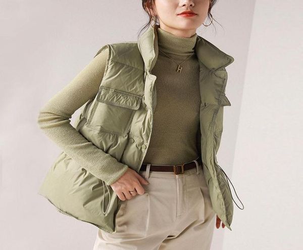 

women039s vests 2021 women white cotton padded vest female winter loose waistcoat allmatch jacket ladies sleeveless slim waist1095986, Black;white
