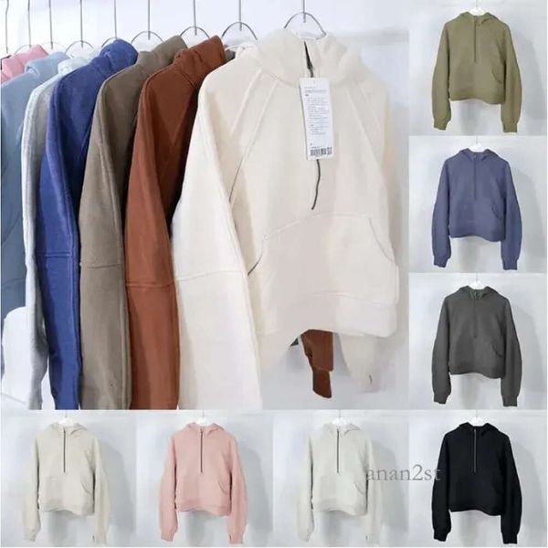 

womens hoodies sweatshirts yoga scuba hoodie long sleeve pullover thick jackets half zipper terry designers hip hop, Black