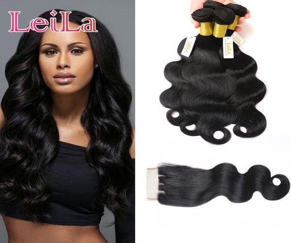 

malaysian virgin hair body wave 4 bundles with lace closure 5 pieces human hair natural color unprocessed human hair 7561970, Black;brown