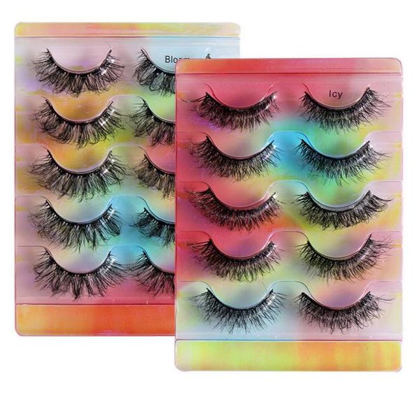 

8d thick fake eyelashes 5 pairs soft fluffy messy natural 8d faux mink lashes with dazzling colors box1225854