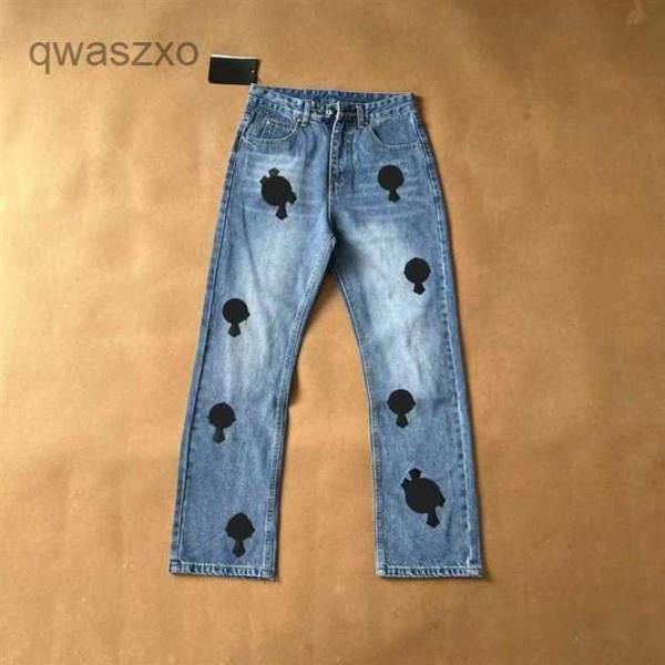 

mens jeans designer make old washed chrome straight trousers heart letter prints for women men casual long style21l2262f, Blue