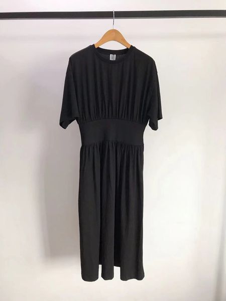

toteme cotton crew neck waist short sleeve long t-shirt dress, Black;gray