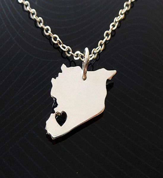 

10pcs asian country syria map necklace charm pendant syrians pride i heart love capital of syria damascus city necklaces for souve6464567, Silver