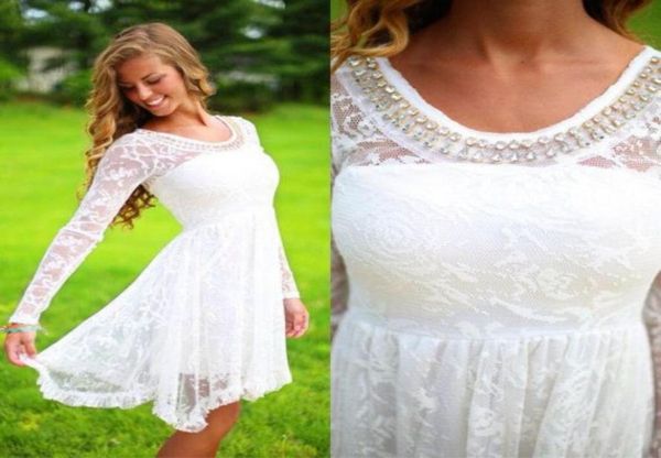 

simple white long sleeve lace homecoming dresses scoop neck crystal short party dresses illusion sweetheart gown dresses8729777, Blue;pink