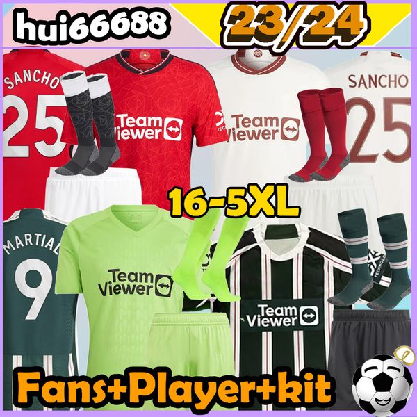 

5xl 23/24 rashford soccer jerseys long sancho mount antony maguire b.fernandes rashford eriksen 2023 2024 casemiro varane player women kids, Black;yellow