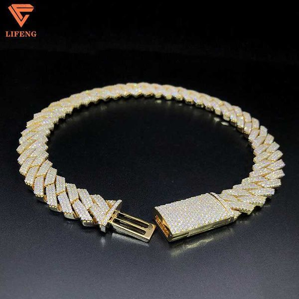 

moissanite hip hop jewelry 18mm 3 rows diamond cuban link chain necklace iced out moissanite diamond cuban chain, Silver