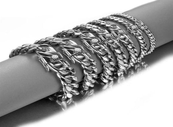 

fashion cuban link bracelet solid stainless steel chain splendid mens jewelry miami chain bracelets 8 10 12 14 16 18mm width287g2179881, Black
