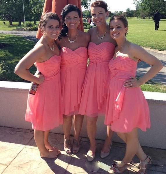 

new custom summer beach bridesmaid dresses coral short chiffon sweetheart bridesmaids dresses pleated brides maid party dres3136350, White;pink