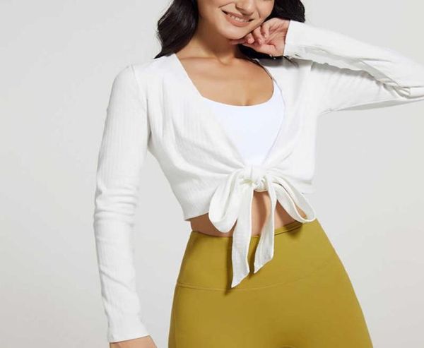 

thread yoga clothes women039s tshirt fashion bandage versatile sportswear shirt solid color casual workout running fitness4914901, White
