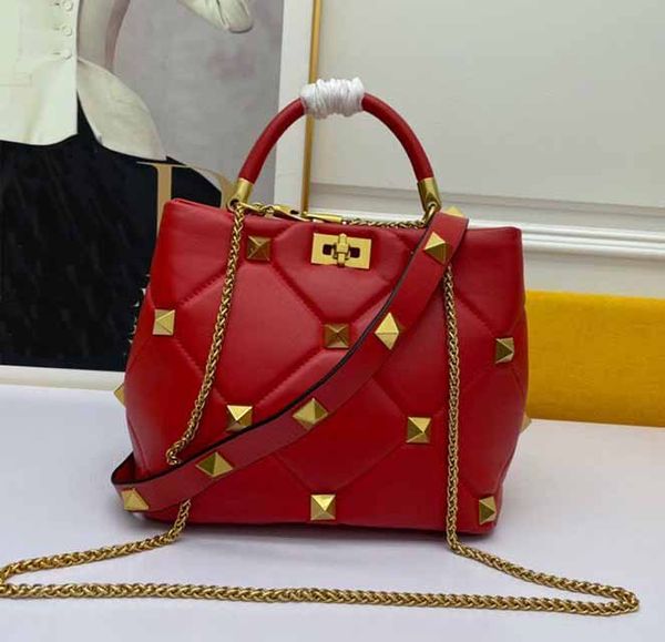 

sheepskin designer bag luxury women's tote bag large capacity chain shoulder handbag vintage brass effect craft metal crossbody rivet c