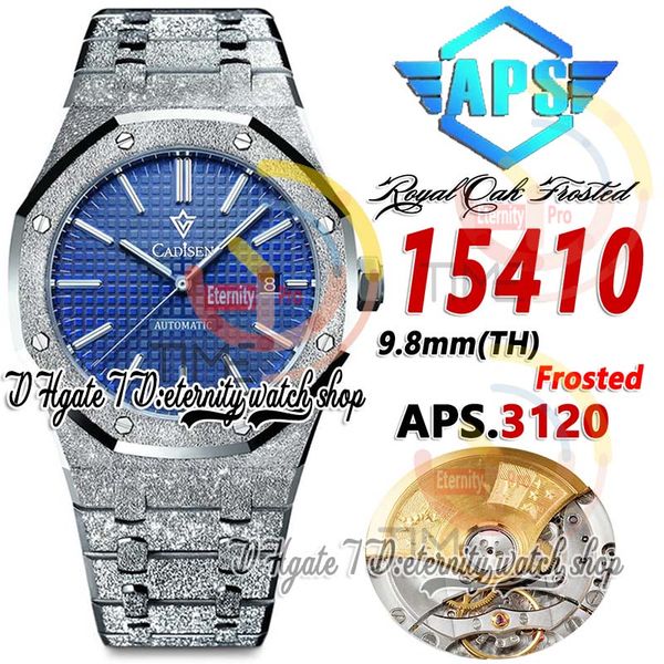 

apsf aps15410 frosted mens watch cal.3120 a3120 automatic ultra thin 9.8mm blue texture dial stick markers stainless steel bracelet super ed, Slivery;brown