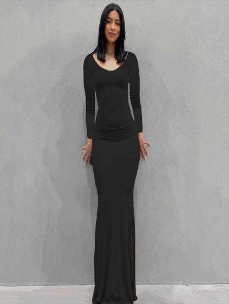 

skims womens clothing long dress casual slim fit sleeved home6070571, Black;gray