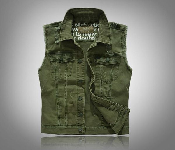 

korean men039s denim vest army green waistcoat sleeveless jackets jeans vest hip hop coats spring autumn clothes 20194856520, Black;white