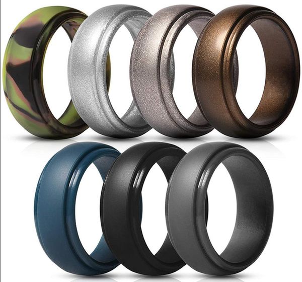 

men039s silicone rings rubber wedding bands flexible silicon comfortable fit lightweigh ring multi colors and size men jewelry 7209591, Slivery;golden