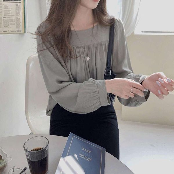 

spring summer autumn blouses style long sleeve loose stain shirt womens design chiffon, White