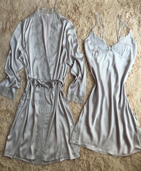 

whole gray women039s new style satin robes gown pajamas with belt bathrobes long sleeve sleepwear summer new nightgow1162325, Black;red
