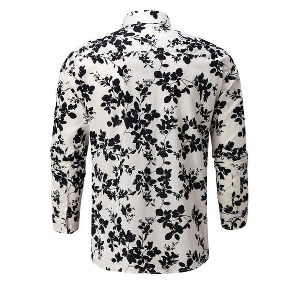 

men's casual shirts spring and summer shirt long-sleeved hawaiian floral soft print beach button work office317k, White;black