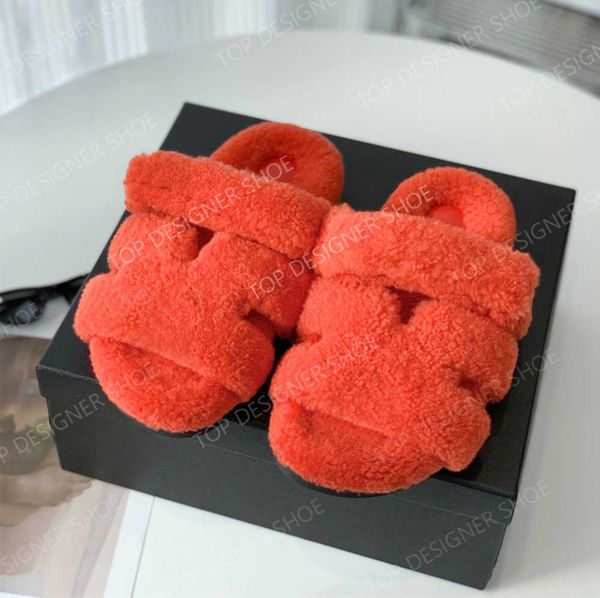 

luxury fur slippers designer fur slides chypre h sandals men women sheep wool plush fluffy furry slipper warm winter flat high fashion trend, Black