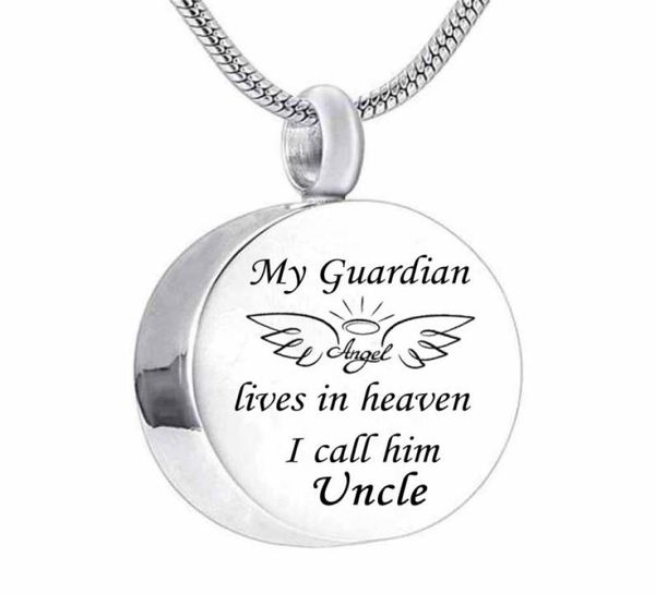 

cremation memorial wing jewelry my guardian angel cremation urn ashes memorial stainless steel round pendant necklace1530557, Silver