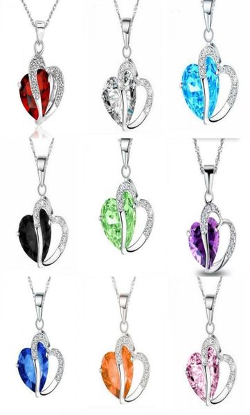 

10 colors luxury austrian crystal necklaces women rhinestone heart shaped pendant silver chains choker fashion jewelry gift bulk 12042393