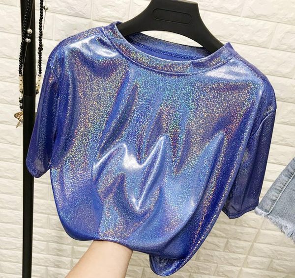 

women039s tshirt loose tshirt sparkles reflective short sleeve6654426, White